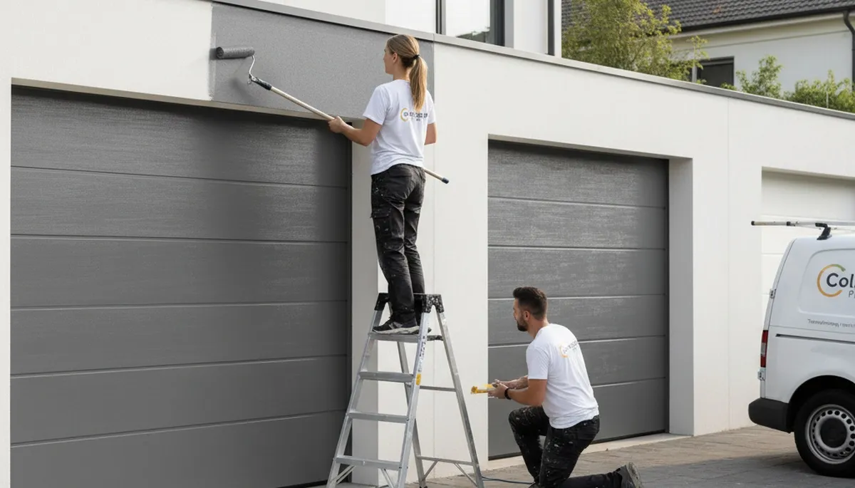Professional garage door painting in Durham NC enhancing curb appeal with durable weatherproof finish
