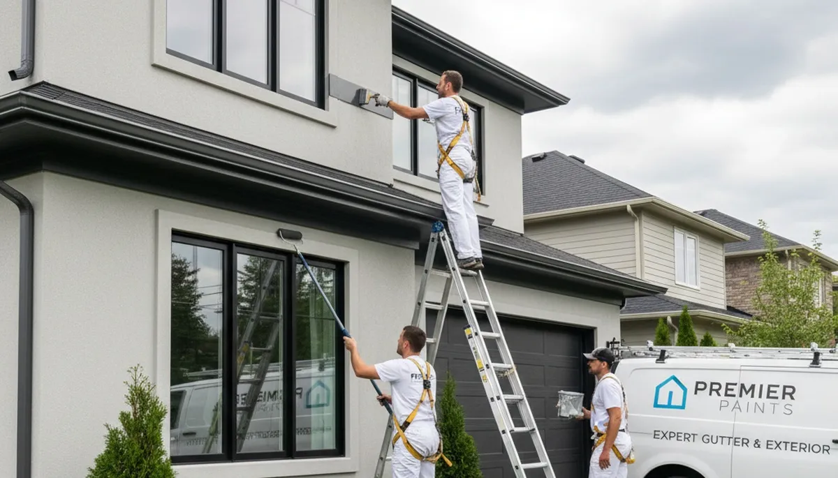 Professional gutter painting on a Durham NC home exterior by local house painters