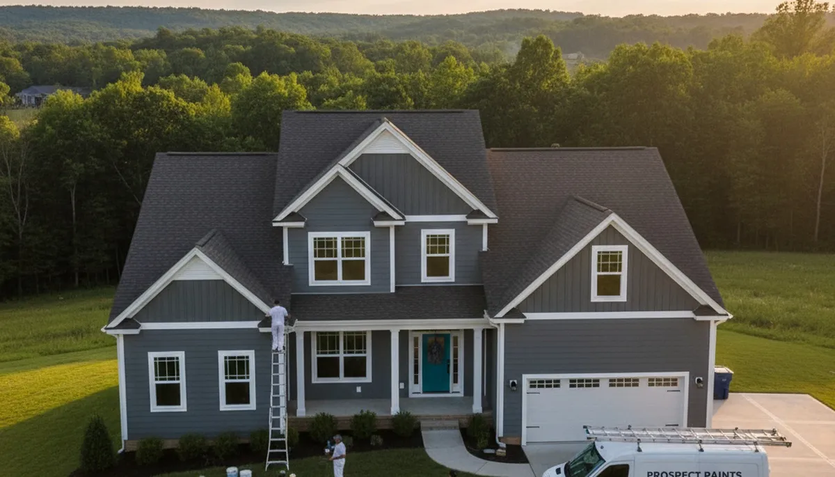 Professional house painters working on a Durham NC home exterior repaint project