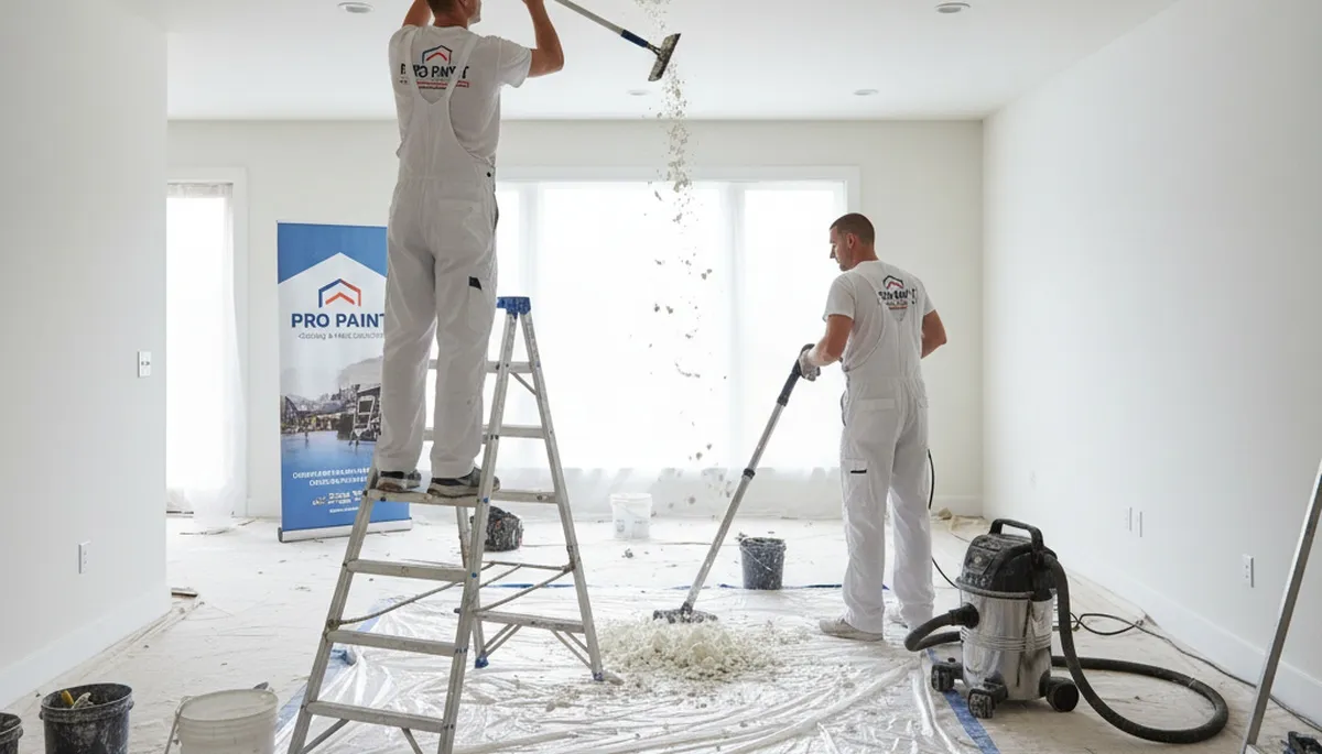 Professional popcorn ceiling removal service in Durham, NC removing dated ceiling textures