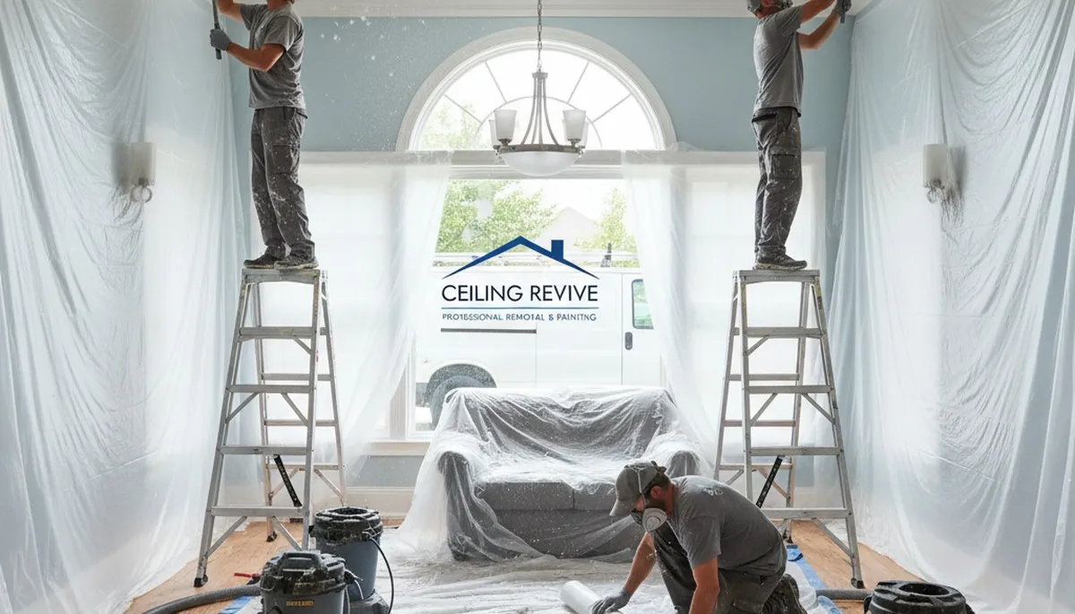 Professional popcorn ceiling removal service in Durham, NC home with smooth modern finish